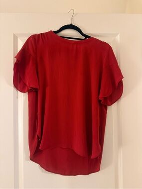 LOFT Red Short Ruffle Sleeve Blouse